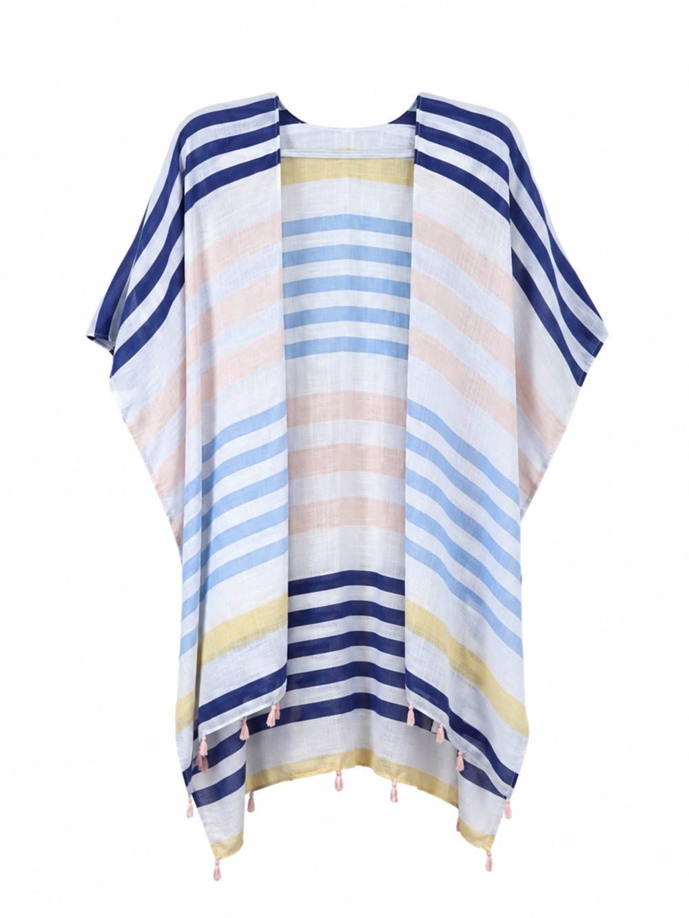 Women Striped Poncho Wrap Swim Cover Up OS Coastal Beachy Pastel Resort Festival